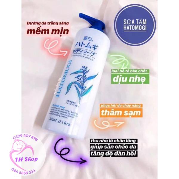 Sữa Tắm Dưỡng Ẩm Trắng Da Nhật Bản Hatomogi 800ml, Sữa Tắm Hạt Dĩ Ý