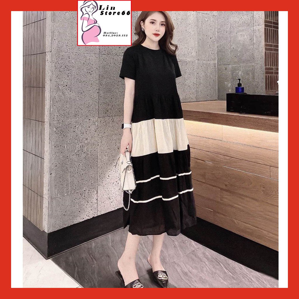Váy Bầu Đẹp, Đầm Bầu Thiết Kế Công Sở Chất Cotton Dáng Suông Freesize Dưới 75kg A046 Lin Store66