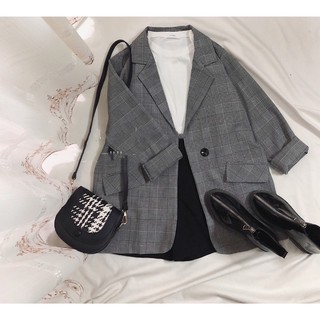 Blazer kẻ ghi 1 khuy