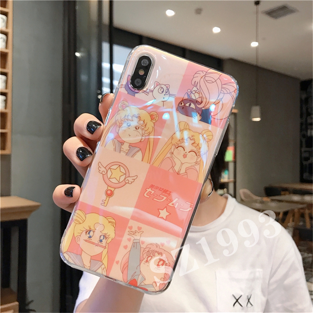 Cute Sailor Moon Emoji Fashion Blue-ray Soft Phone Case IPhone X XS XR XSMax 8 7 6 6s Plus Cover