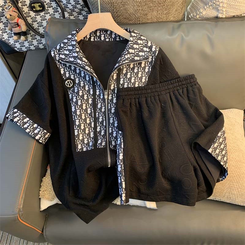 Set đồ thể thao hai món gồm áo tay lửng phối dây kéo và quần short thời trang xuân thu dành cho nữ