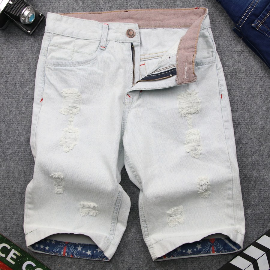 Quần short jean nam xanh xước vải đẹp TS37 Tronshop