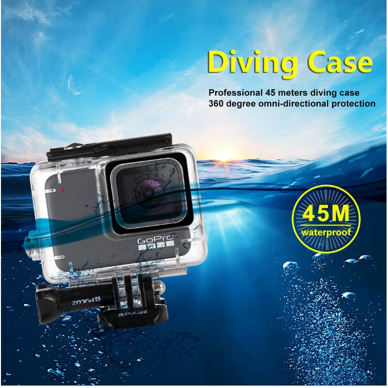 Hộp bảo vệ dưới nước dùng cho gopro hero 7 black and white độ sâu nước tới 45m bằng mica trong suốt hãng puluz