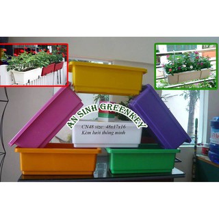 chậu nhựa chữ nhật trồng rau + hoa thông minh dài 48cm