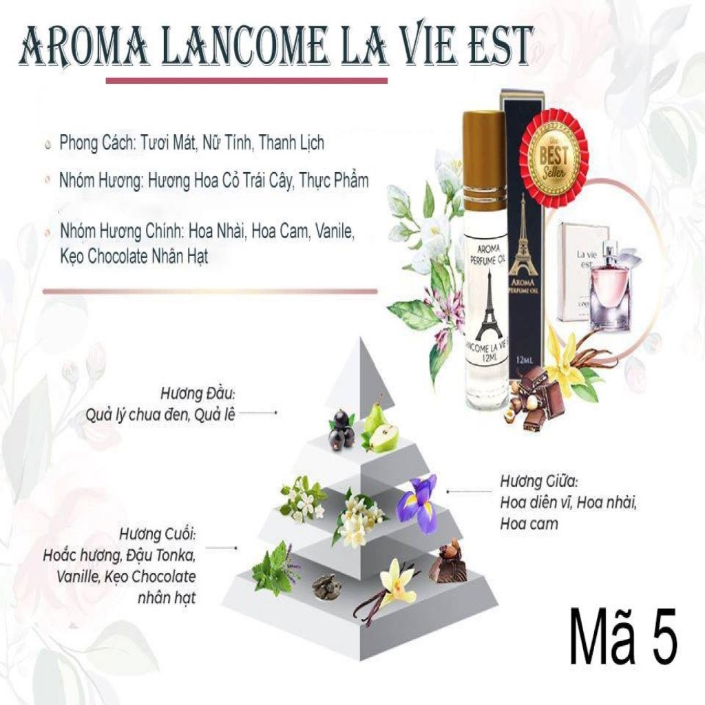 Tinh dầu nước hoa Pháp Aroma Perfume giữ hương thơm bền lâu - Tinh dầu nước hoa Pháp dạng lăn 12ml