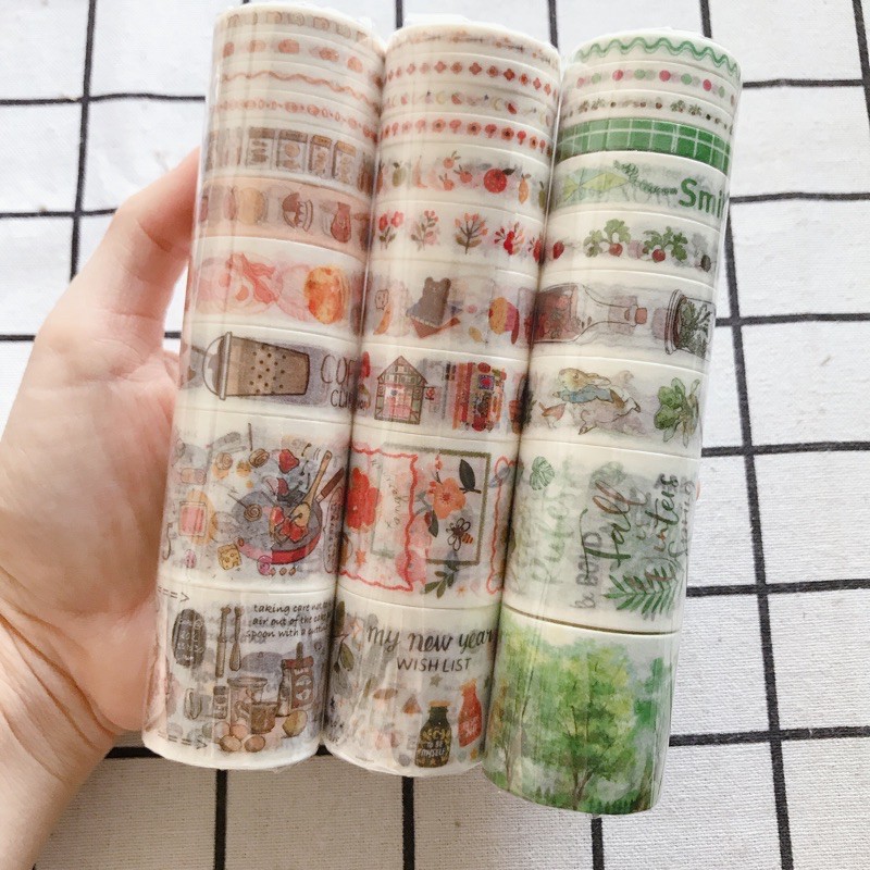 Hộp 100 cuộn washi tape dễ thương (có tách lẻ 20 cuộn)