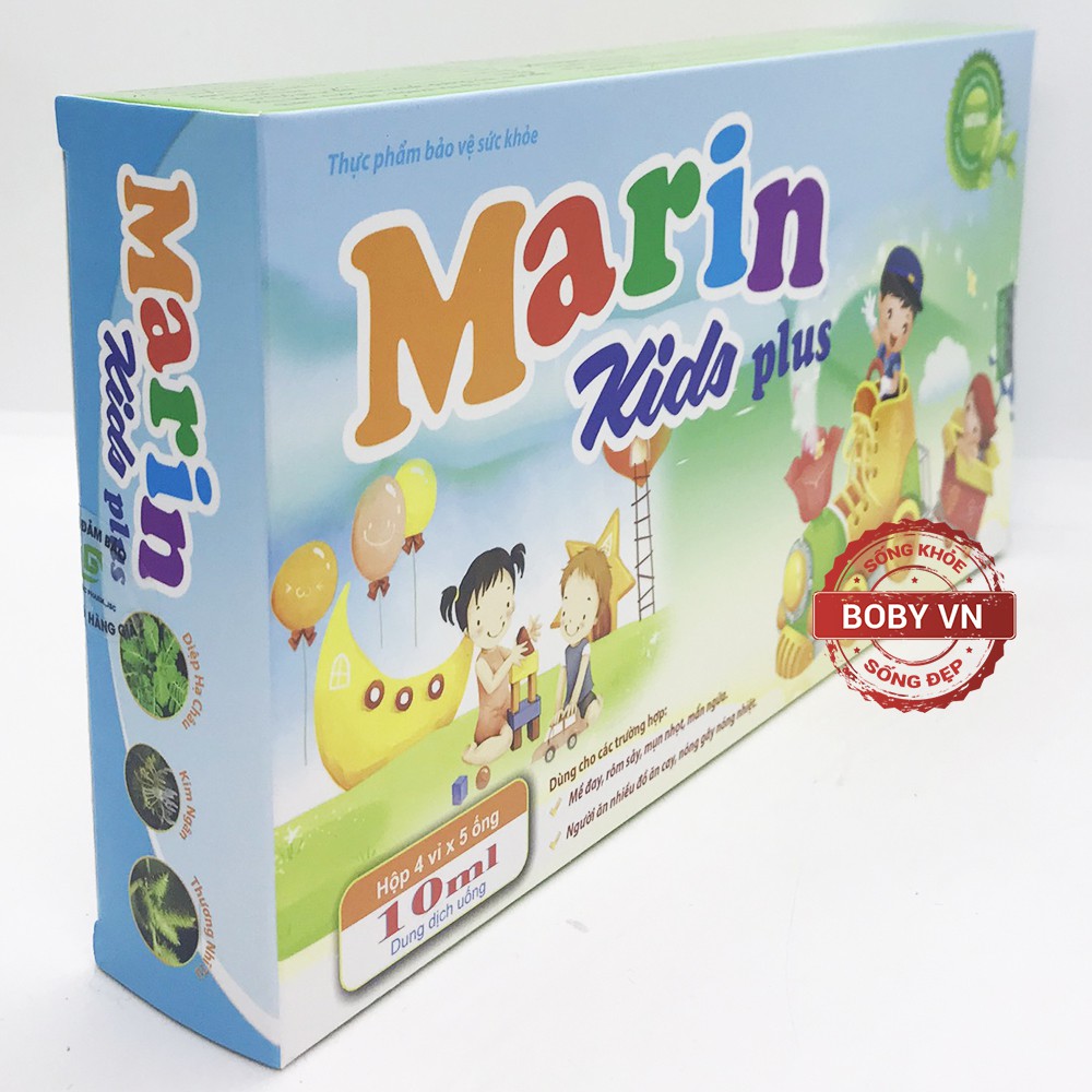 Marin Kids Plus ngăn ngừa mề đay, rôm sảy, mụn nhọt ở trẻ (Hộp 4 vỉ x 5 ống 10ml)