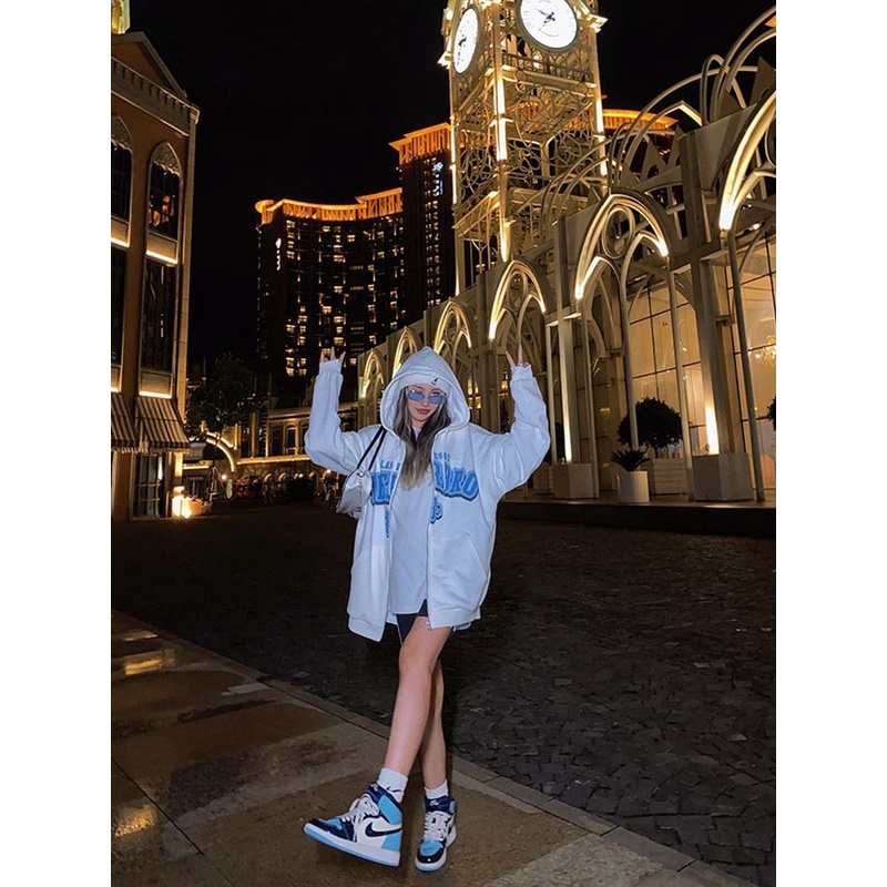 Áo Khoác Cardigan Có Mũ Trùm Bằng Vải Nỉ In Họa Tiết Phong Cách Retro Mỹ Thời Trang 2022 Mới Cho Nữ