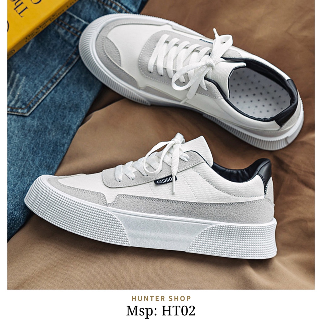 Giày CANVAS - Sự lựa chọn cho hè 2022 - Thanh lịch, gọn nhẹ, êm ái - HT02 Trắng Xám