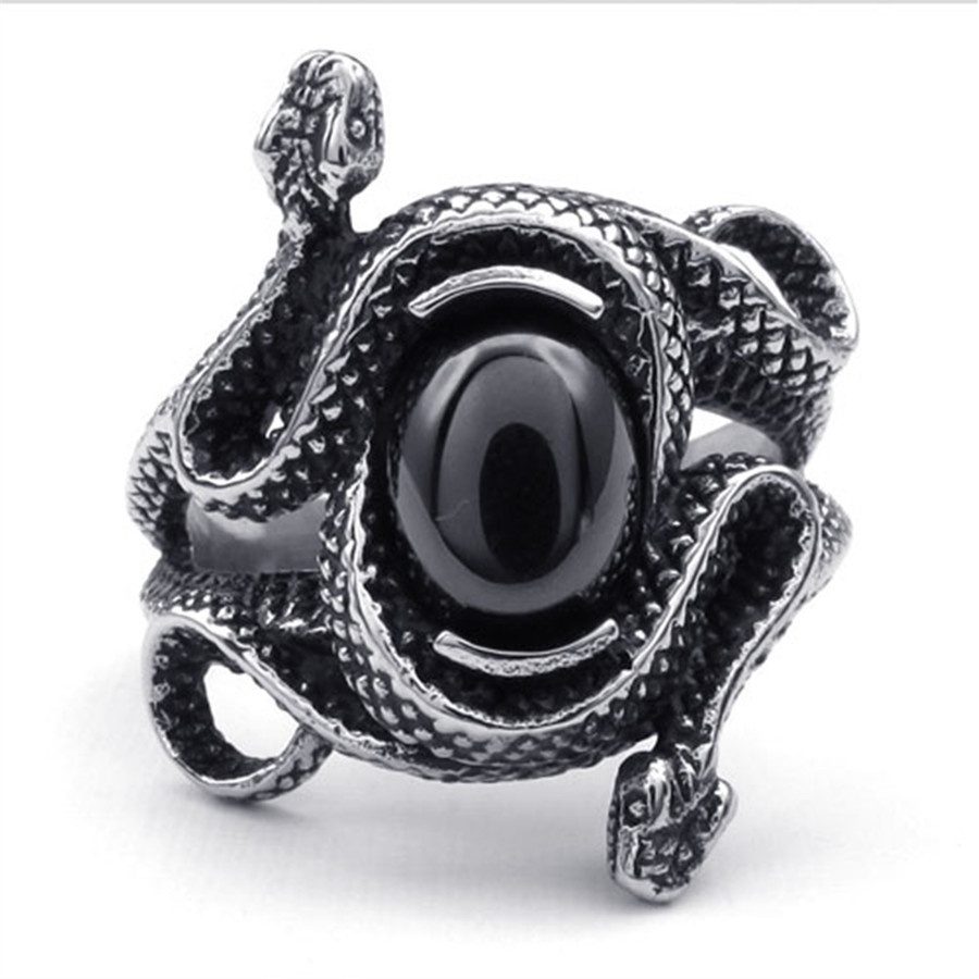 Nhẫn inox thiết kế hình rắn phong cách gothic cá tính cho nam