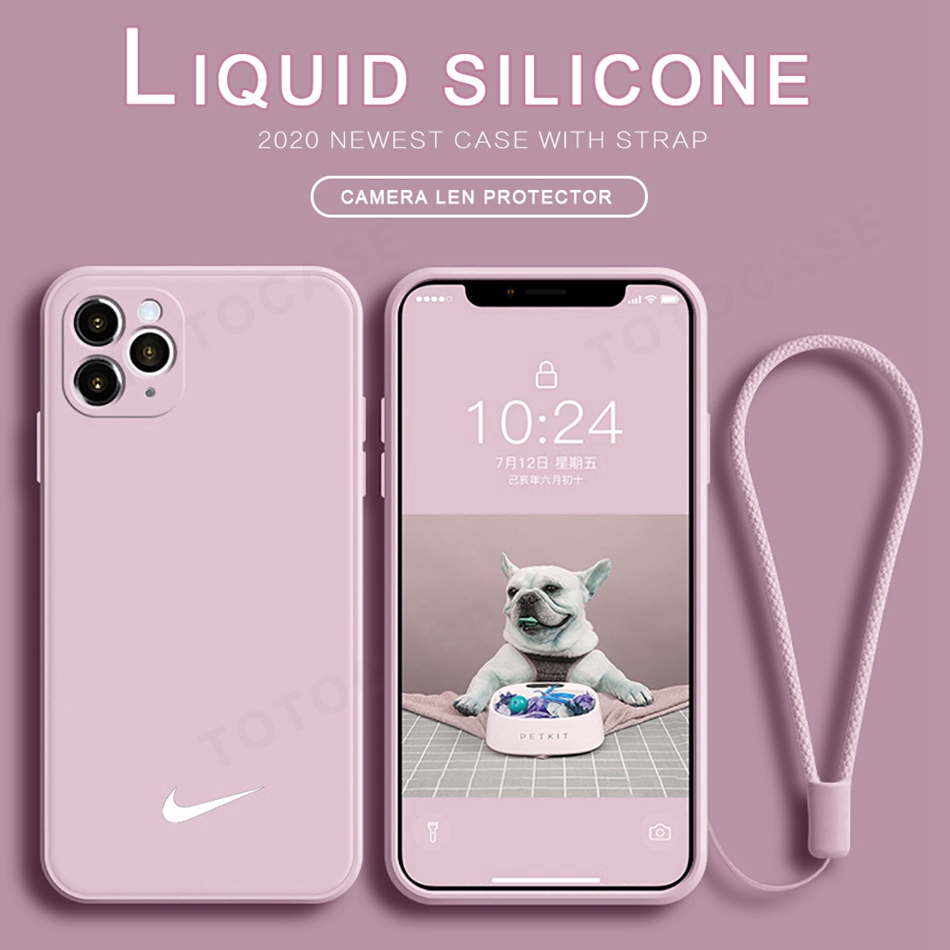 Ốp điện thoại silicone mềm màu kẹo có dây đeo cho iPhone 6 6S 7 8 Plus X XS MAX XR iPhone 11 Pro max SE 2020 2