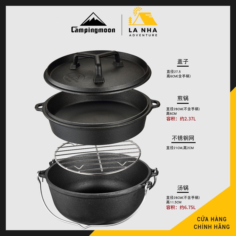 Nồi gang Campingmoon DO-28 Nhật Bản Chính hãng Là Nhà, dùng đi cắm trại, dã ngoại, đa năng