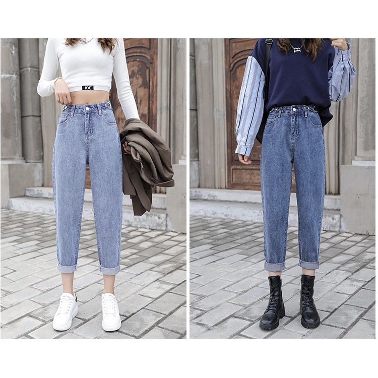 Quần jean baggy nữ BigSize Lưng Kiểu gài khuy tăng đơ, phong cách hàn quốc, màu xanh đá phom TO rộng đủ size 4142