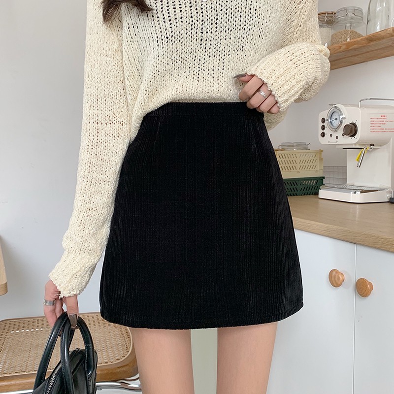 Chân váy Ngắn Chất nhung Lưng cao Dáng chữ A Ulzzang Hàn Quốc Chân váy trơn ngắn cạp cao | BigBuy360 - bigbuy360.vn