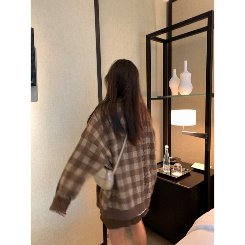 Áo khoác cardigan thu đông  nữ kẻ caro siêu dày khuy vuông phong cách Hàn Quốc P822