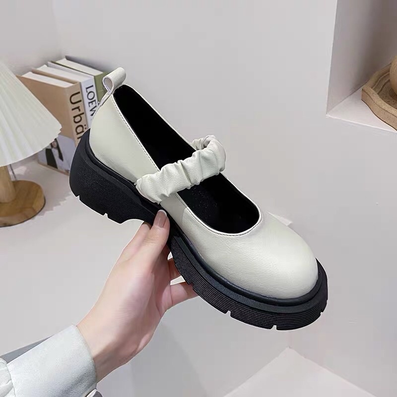 Giày búp bê lôlita quai chun nữ da mềm độn đế cao cấp