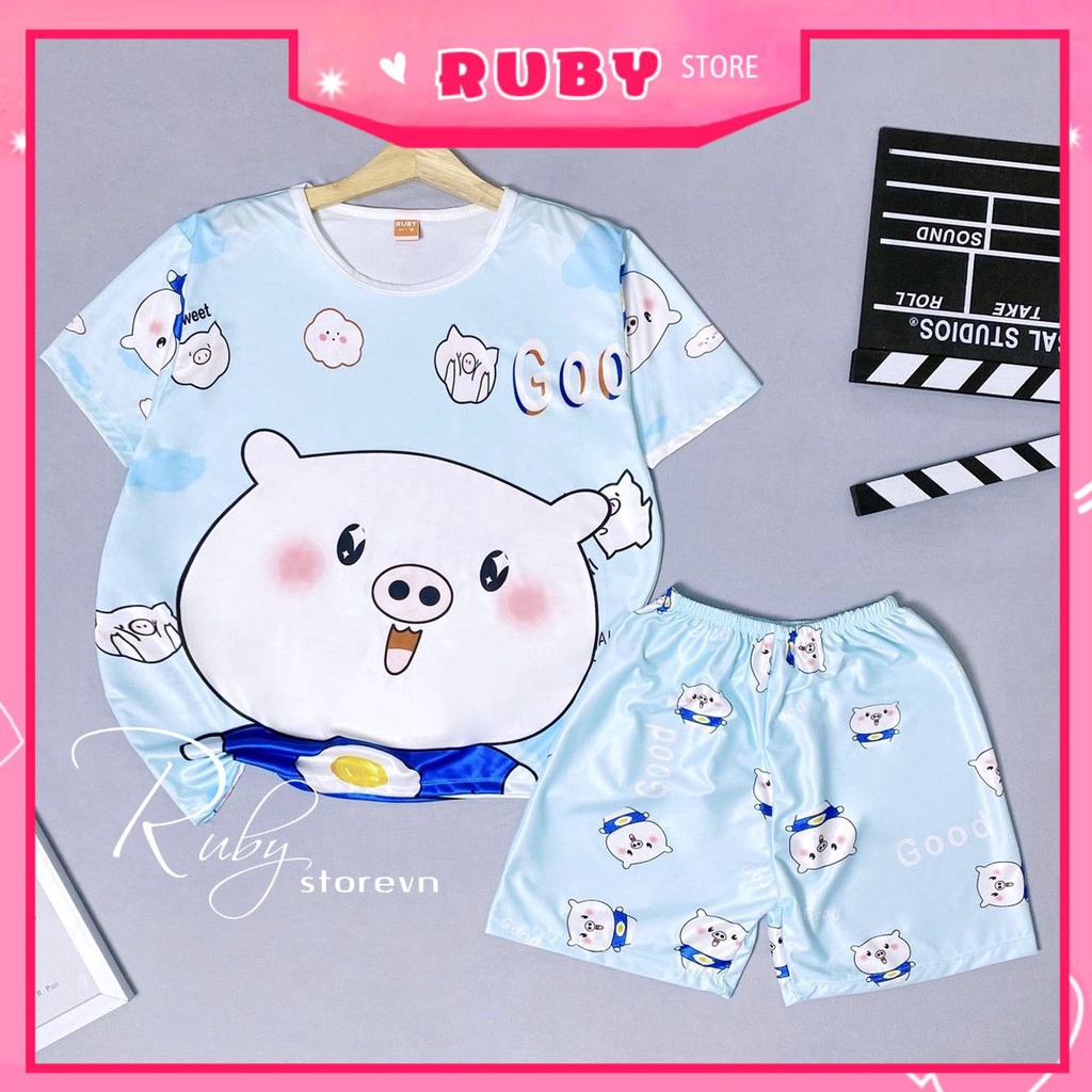 Đồ bộ thun đùi cho bé mặc nhà size đến 70kg chất thun mềm mát in hình heo hoạt hình dễ thương DBRBD FULL SIZE
