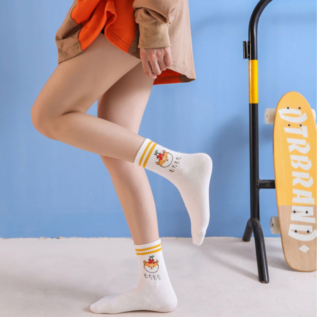 Vớ nữ Ulzzang Set 5 đôi có hoạ tiết hình cún, tất nữ cổ ngắn kẻ sọc ngang dễ thương V04