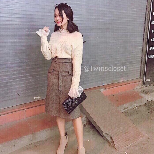 Áo len fa ren trễ vai