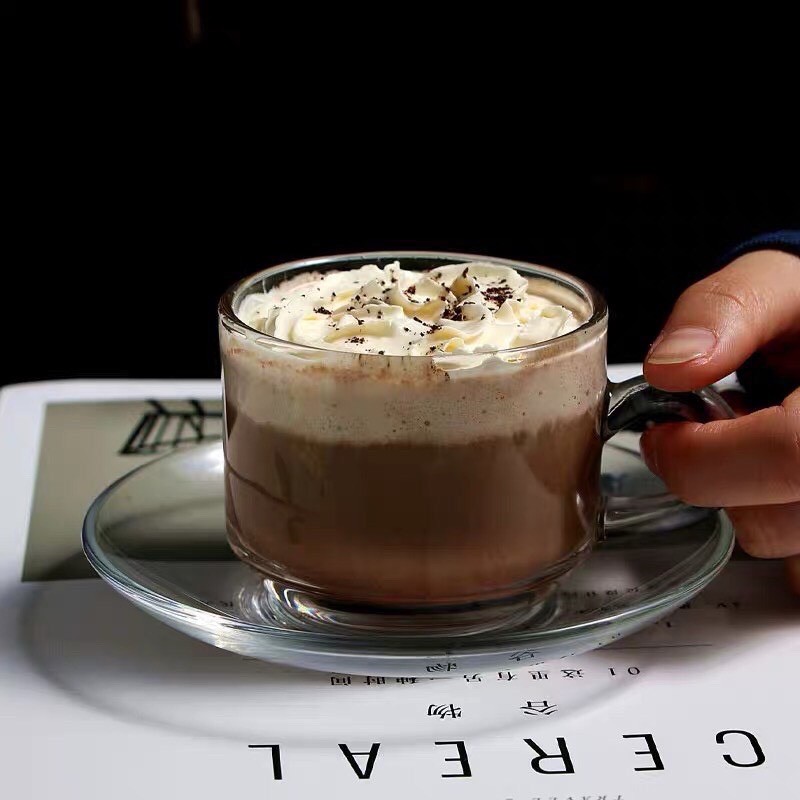 Bộ Tách Đĩa Uống Trà Cafe Thủy Tinh Trong Suốt Dày Dặn 200ml