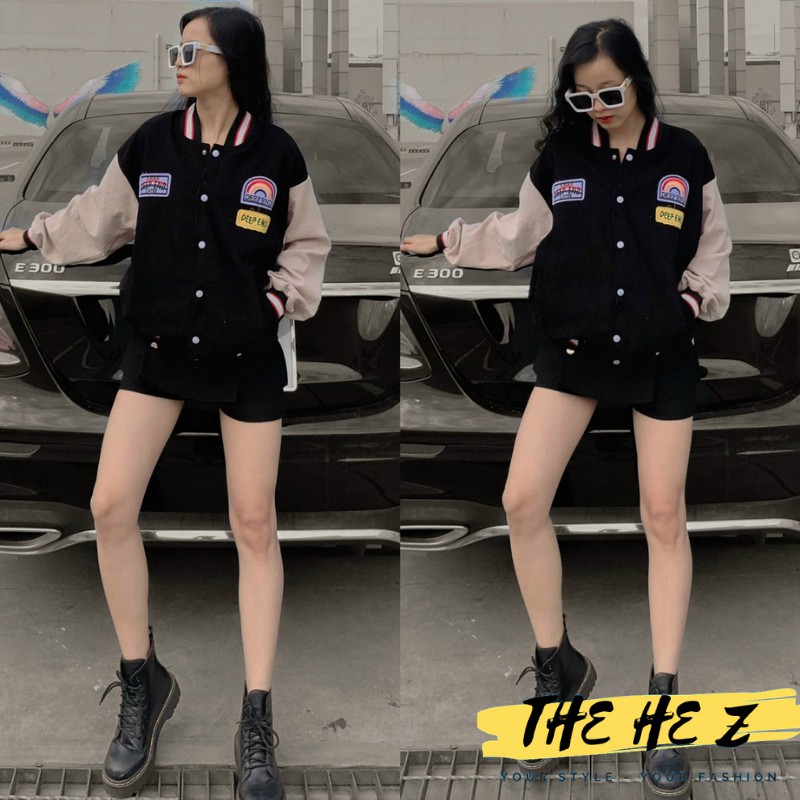Áo khoác bomber nữ cute cổ vuông chất liệu nhung thêu logo Z200 | BigBuy360 - bigbuy360.vn