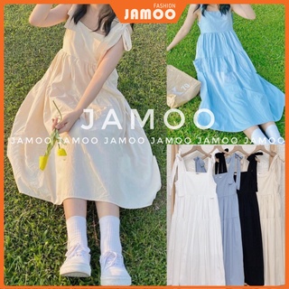 Đầm thô Babydoll Ulzzang dáng dài_ Váy hai dây buộc vai Jamoo( hàng có sẵn)