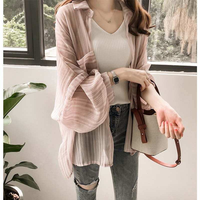 Áo khoác Chiffon sọc tay dài thời trang cho nữ | BigBuy360 - bigbuy360.vn