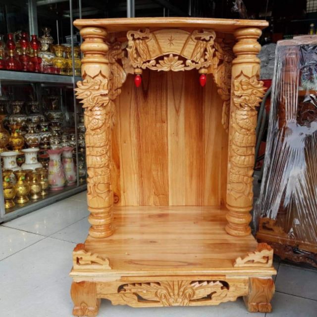 Bàn thờ thần tài gỗ xoan ngang 60 cm vàng chanh