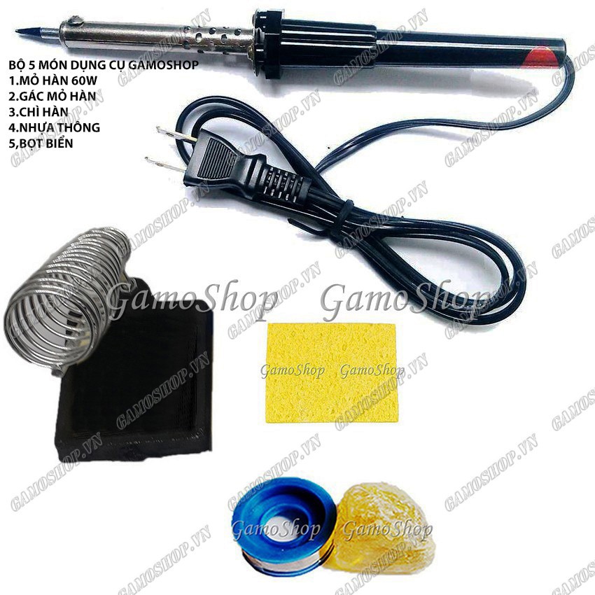 Bộ 5 món Mỏ hàn RD 60W + Chì hàn + Nhựa thông + Bọt biển + Gác mỏ hàn