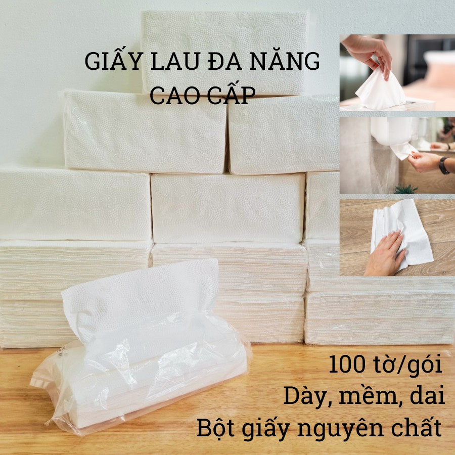 Cây (24 gói) Khăn giấy rút lau đa năng 100 tờ/ gói, lau tay, lau bếp, thấm dầu - giấy dày, mềm, dai, thấm hút tốt