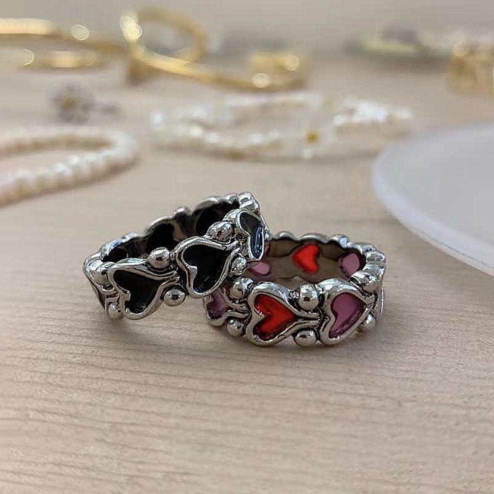 Nhẫn Hở Hình Trái Tim Màu Đỏ Và Đen Có Thể Điều Chỉnh Kích Thước
