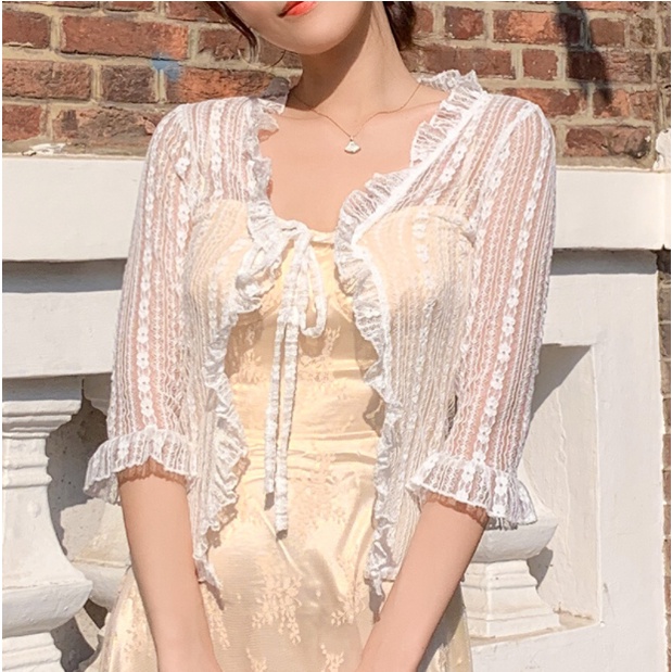 [Sẵn từ S - XXL] Áo khoác ren hoa viền bèo tiểu thư - nhẹ nhàng - dễ thương - đi biển