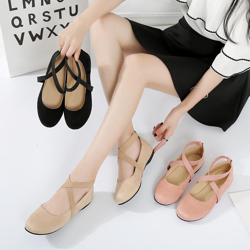 Giày búp bê bệt nhung chéo cổ chân | BigBuy360 - bigbuy360.vn