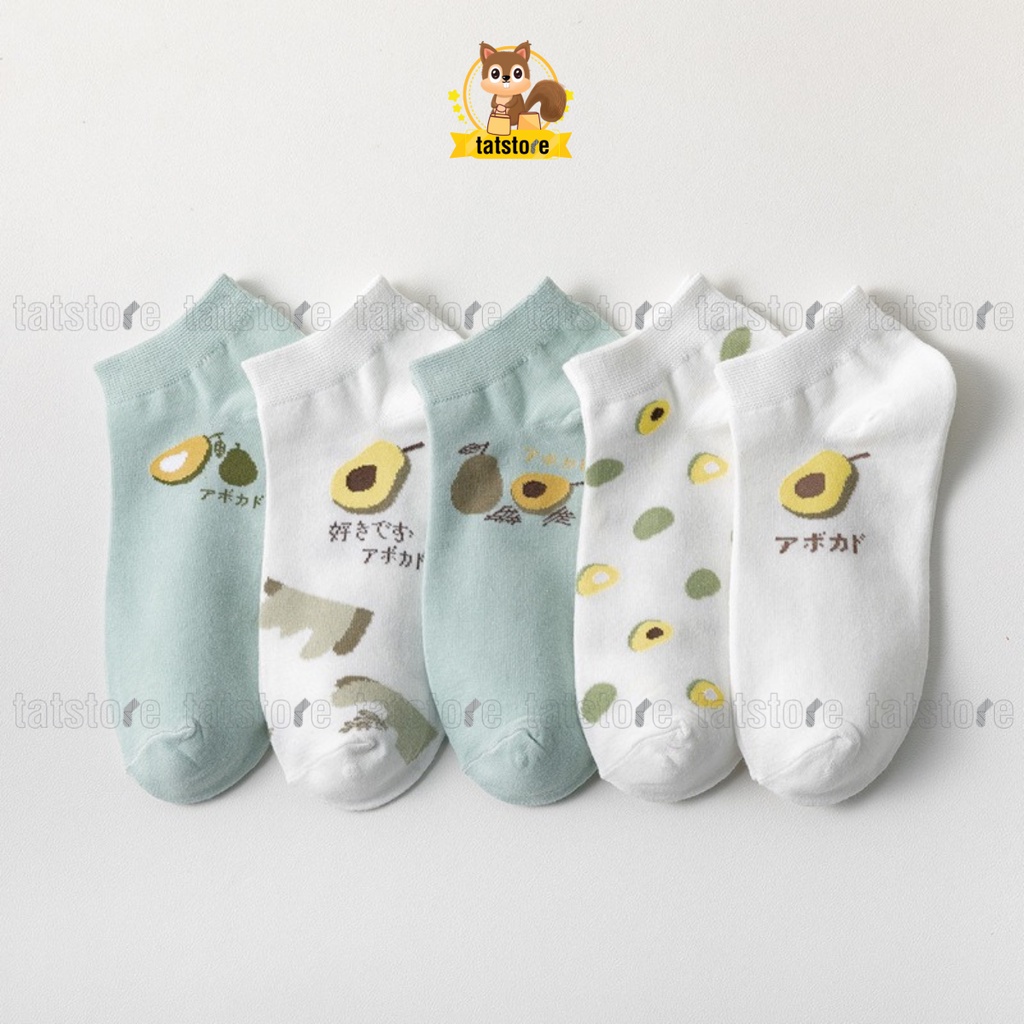 Bít tất nữ cổ ngắn Hàn Quốc cute màu xanh họa tiết trái bơ vải mềm mịn TẤT STORE 2CNF19