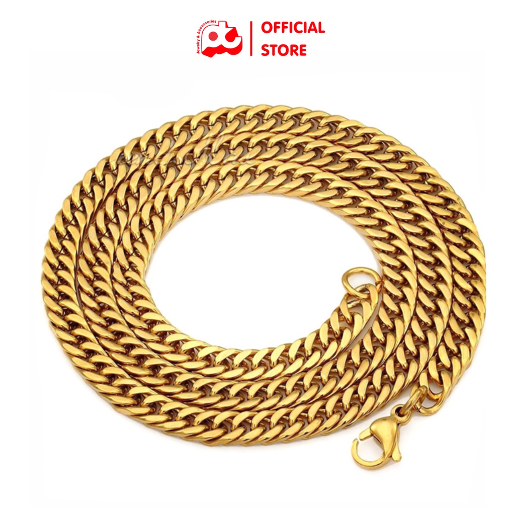 Dây chuyền nam đẹp inox cao cấp thời trang titan thép không gỉ kiểu lặc đôi PT JEWELRY kích cỡ 10mm mạ vàng PTDCNA174