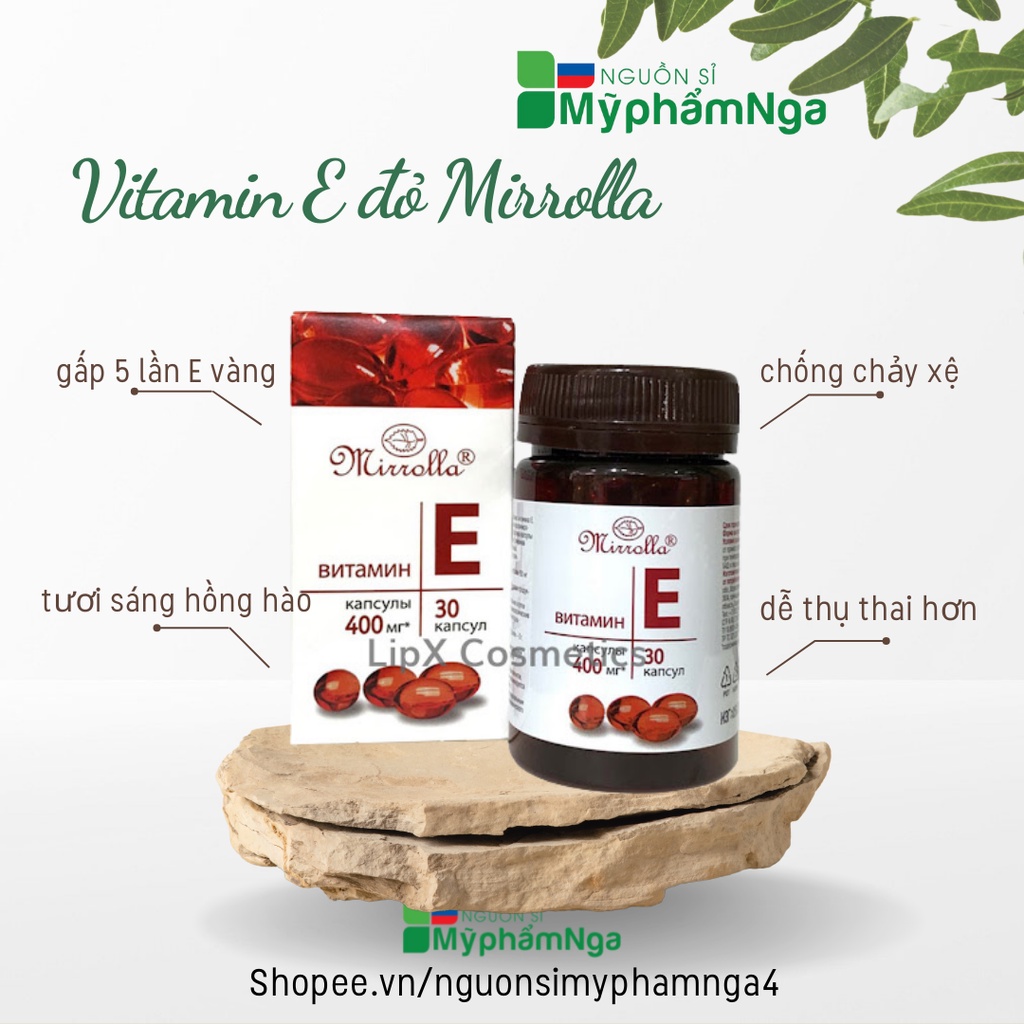 Vitamin E đỏ Mirrolla Nga 400mr đẹp da móng tóc hũ 30v