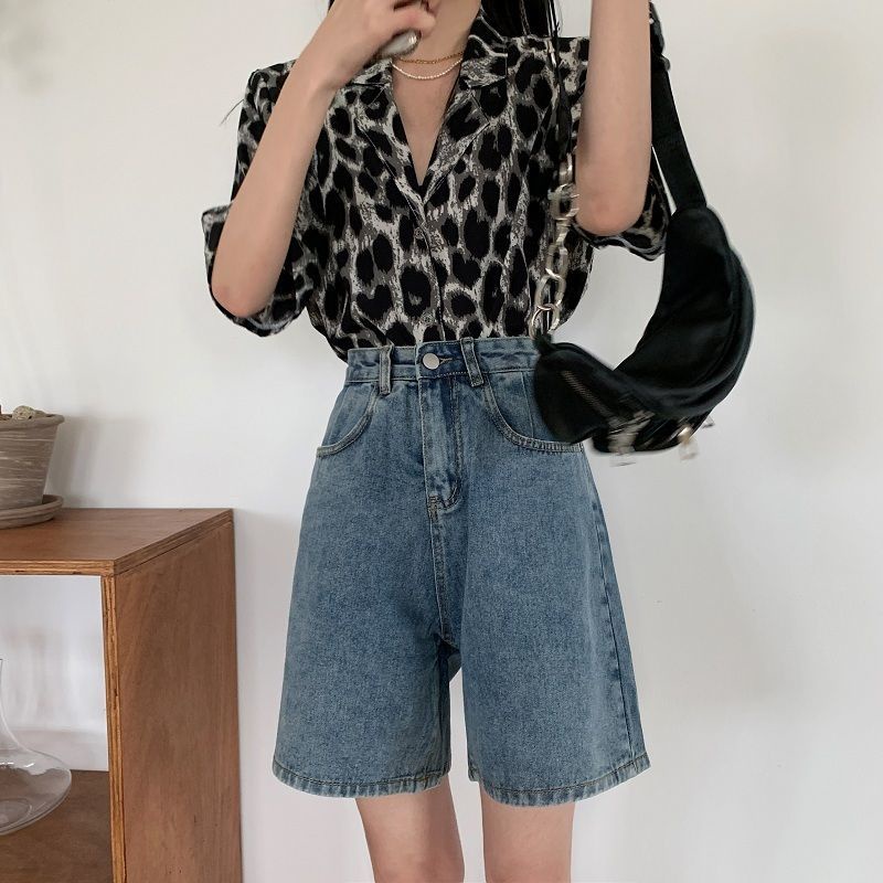 Quần Short Denim Lưng Cao Ống Rộng Thời Trang Mùa Hè Cho Nữ