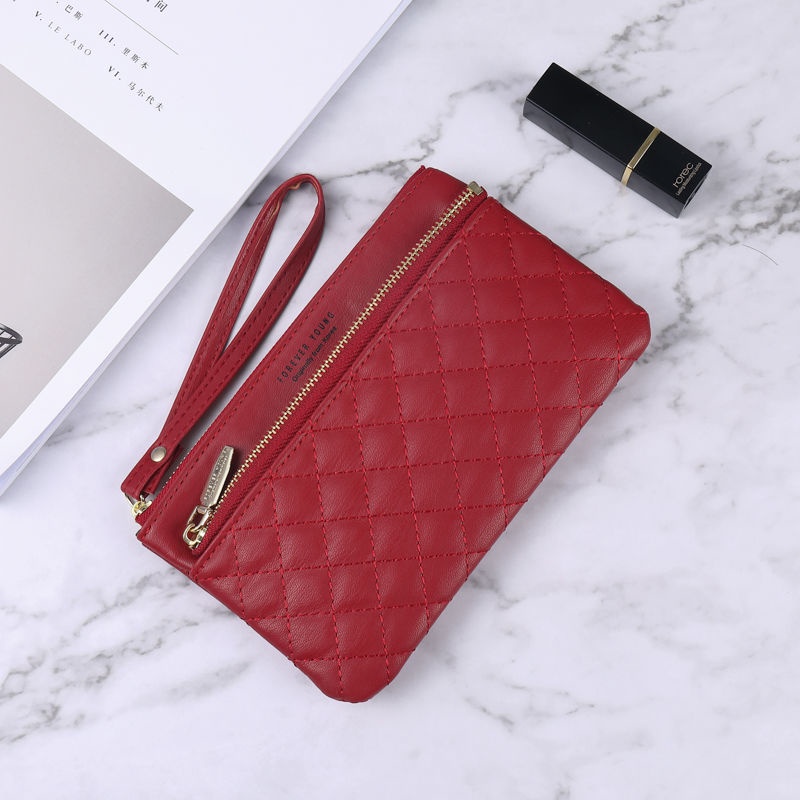 Ví Cầm Tay Dáng Dài Màu Trơn Có Khóa Kéo Đính Đá Đơn Giản Thời Trang Cho Nữ