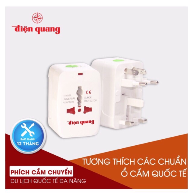 Phích cắm, ổ cắm đa năng chuyên dùng đi DU LỊCH khắp thế gian - ĐIỆN QUANG (hàng chính hãng, sẵn có)