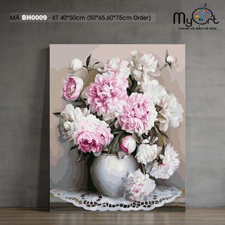 Tranh tự tô màu theo số sơn dầu số hóa Myart - Tranh lọ hoa mẫu đơn Vintage mã BH0009