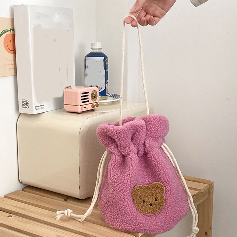 Túi Đeo Chéo Vai Kiểu Dây Rút Mini Họa Tiết Gấu Hoạt Hình Thời Trang Sành Điệu Cho Nữ