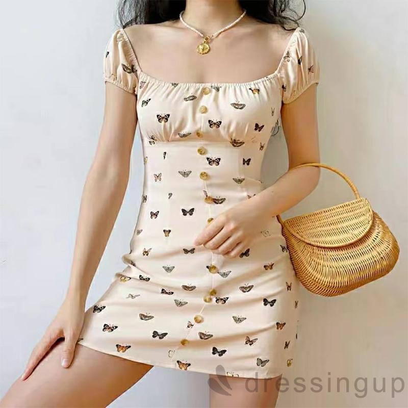 Đầm Tay Ngắn Dáng Chữ A Họa Tiết Bướm Cho Nữ | BigBuy360 - bigbuy360.vn