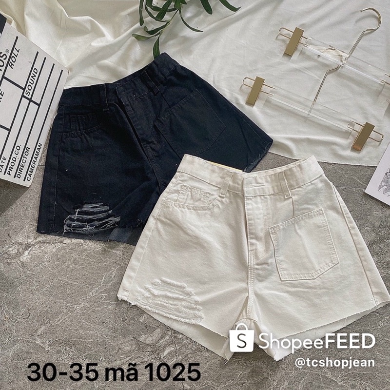 Quần Short Jeans nữ Bigsize Đen trắng Túi Kiểu Ms 1025 size 30 đến 35