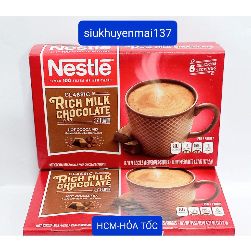 Date 1/2024 bột cacao hòa tan nestle rich milk chocolate hộp 121.2gr- 6 gói hot cocoa mix