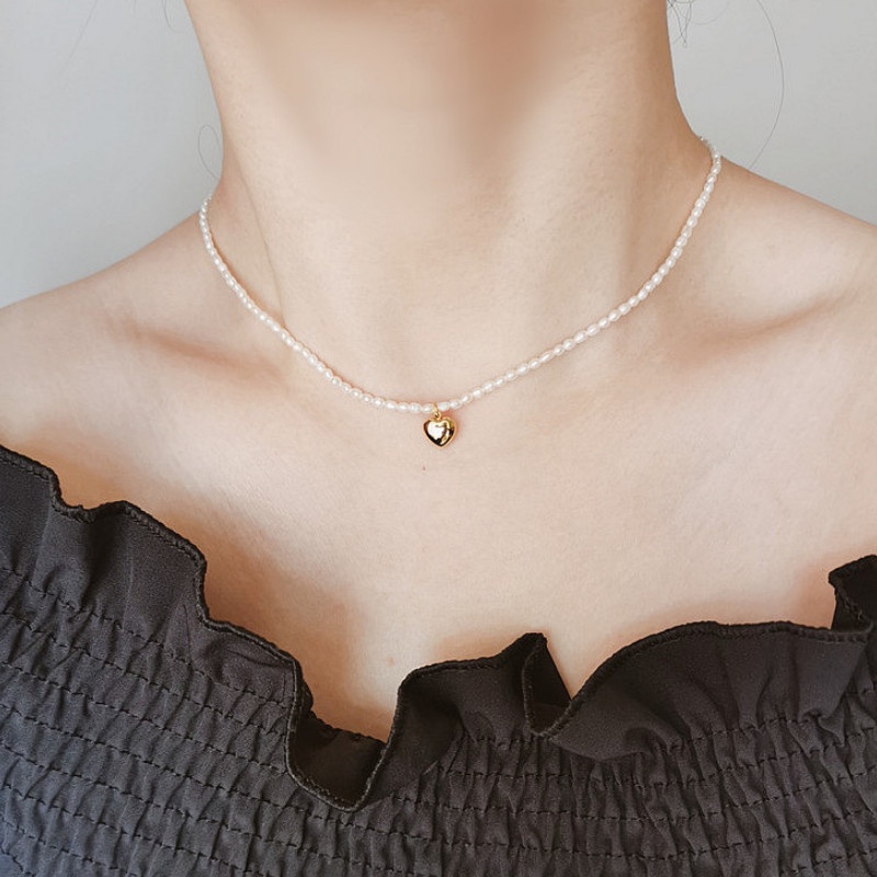 Dây chuyền hạt ngọc phối trái tim xinh xắn titan không gỉ