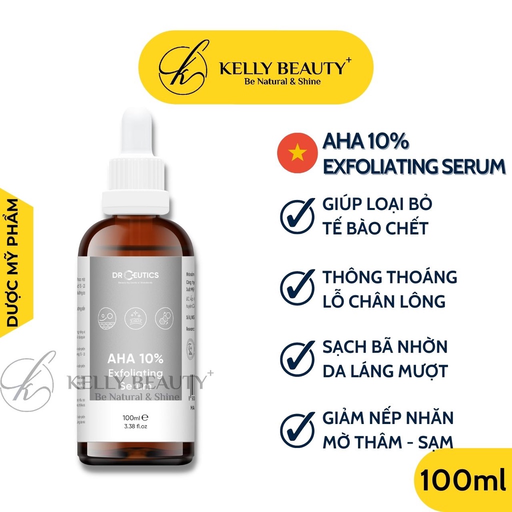 Serum AHA 10% DrCeutics - Tẩy Da Chết; Làm Sáng, Mờ Thâm Sạm &amp; Giảm Nếp Nhăn - AHA 10% Exfoliating | Kelly Beauty