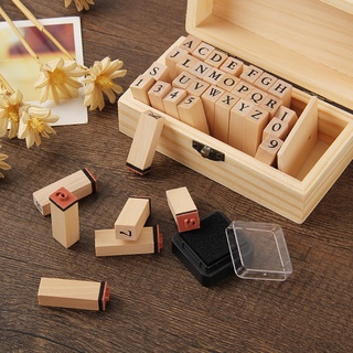 36 Con dấu gỗ họa tiết chữ cái và số chuyên dùng để trang trí sổ tay DIY