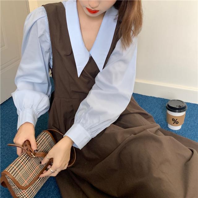 Đầm yếm dáng rộng xếp ly phong cách thời trang xuân thu mới