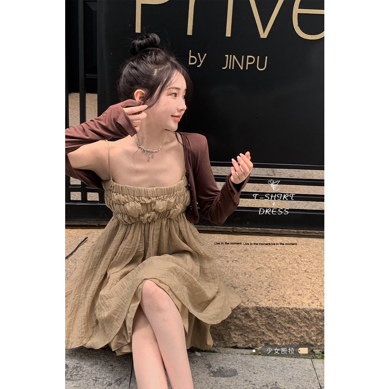 Sexy girl chic suspender dress for women 2022 loose design niche A- line skirt skirt skirt QMPZ