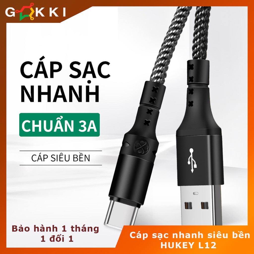 Cáp sạc nhanh siêu bền Hukey L12 , siêu chắc cho điện thoại Samsung, Huawei, Oppo Iphone